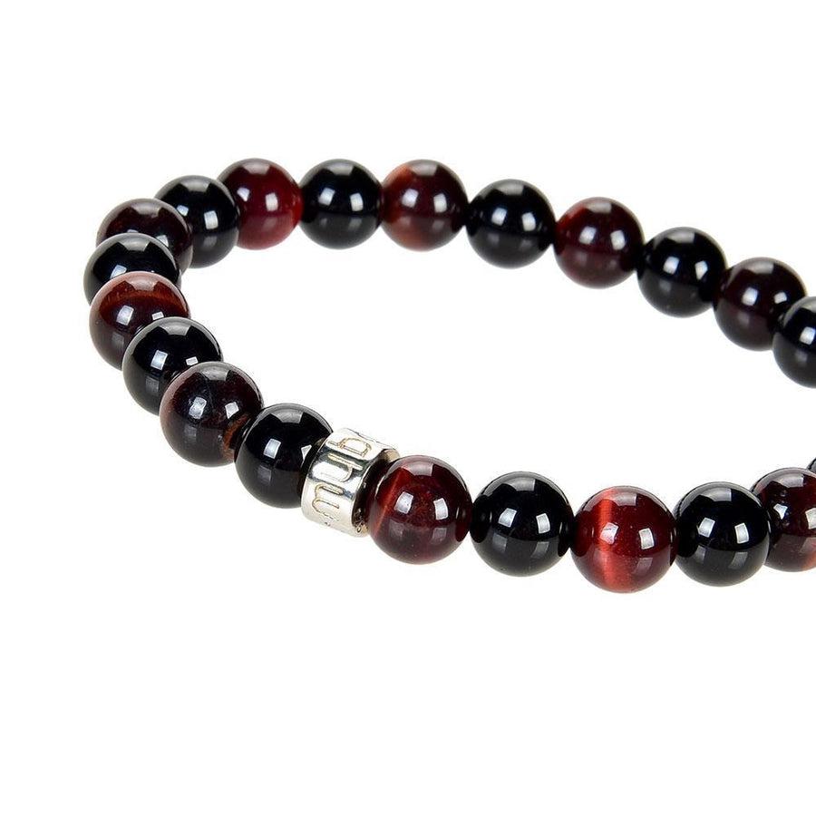 Bracelet « Force & Puissance » en Oeil de Tigre Rouge et Onyx Noir