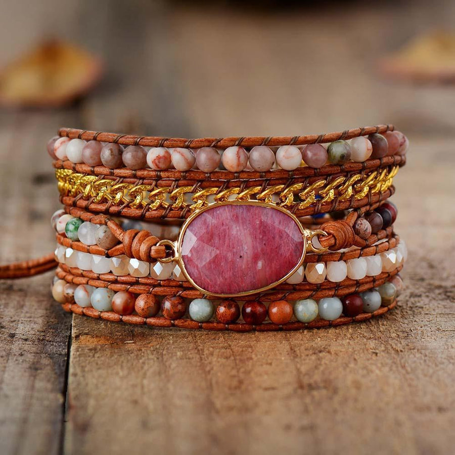 Bracelet manchette en Rhodonite naturelle