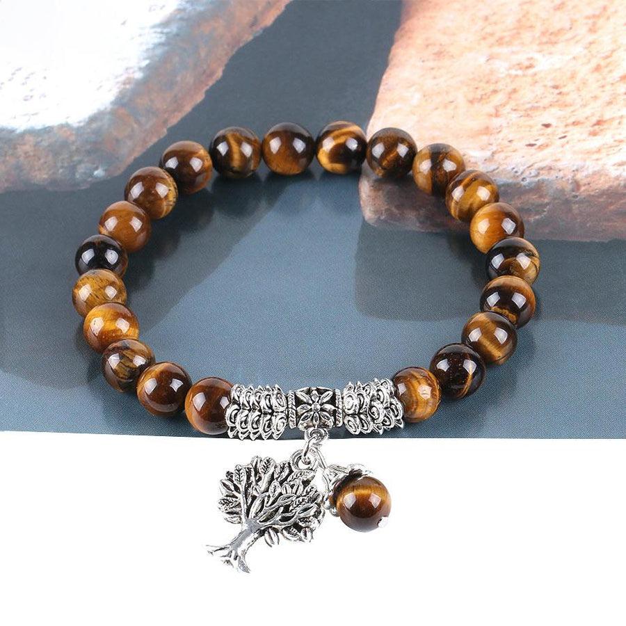 Bracelet Œil de tigre brun et Arbre de vie