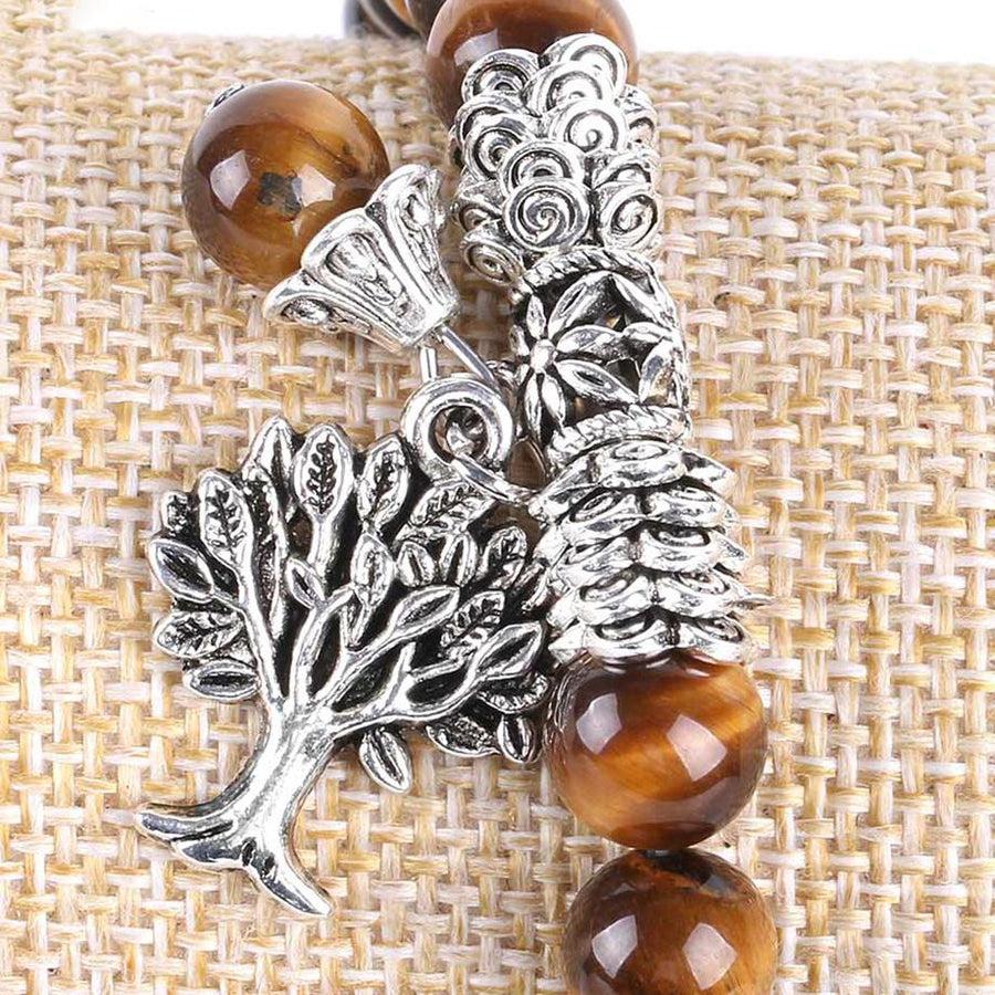 Bracelet Œil de tigre brun et Arbre de vie
