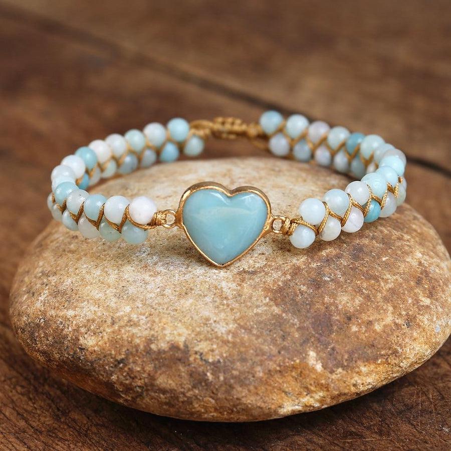 Bracelet Shamballa cœur en Amazonite naturelle