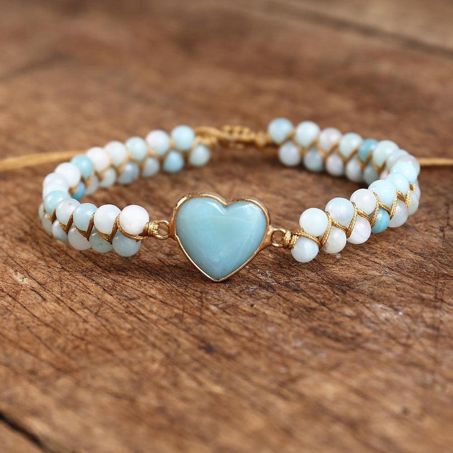 Bracelet Shamballa cœur en Amazonite naturelle