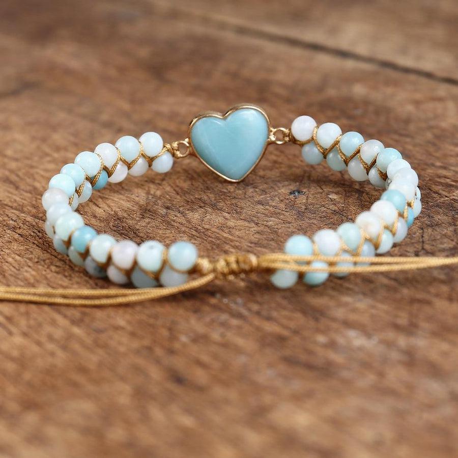 Bracelet Shamballa cœur en Amazonite naturelle