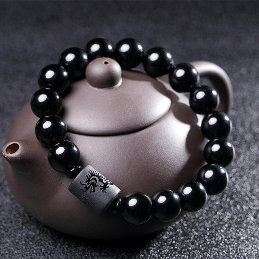 Bracelets fusion pour couple «dragon & phénix » en Obsidienne noire