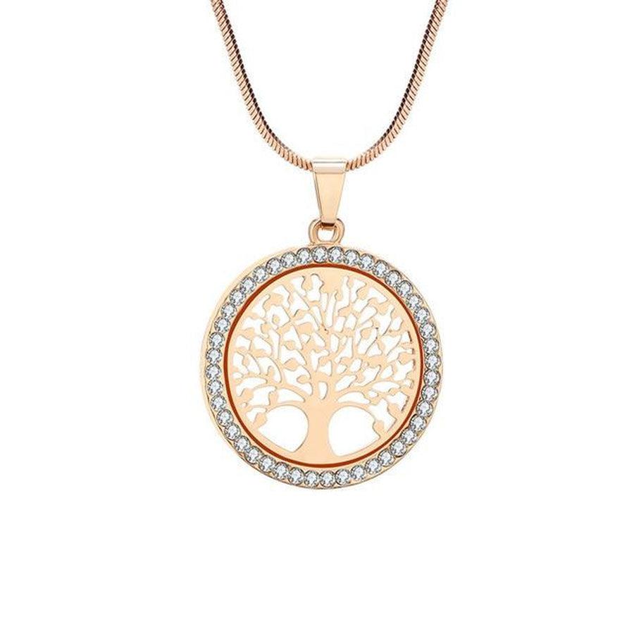 Collier pendentif Arbre de vie et cristal