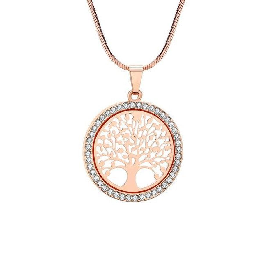 Collier pendentif Arbre de vie et cristal