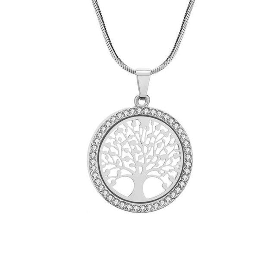 Collier pendentif Arbre de vie et cristal