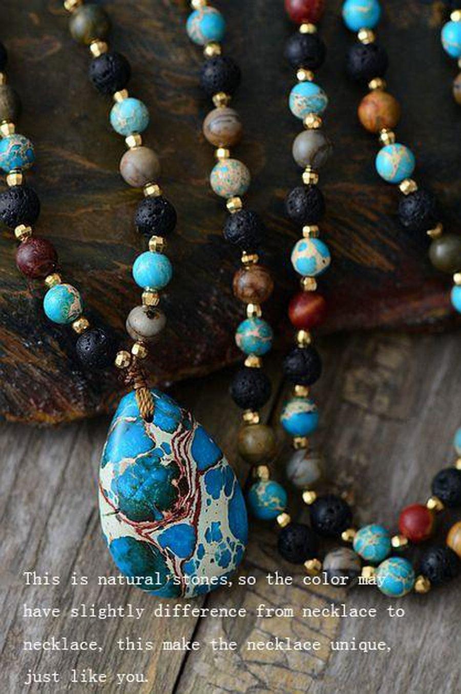 Collier «Renforcement et Joie» en Labradorite, Onyx et Amazonite