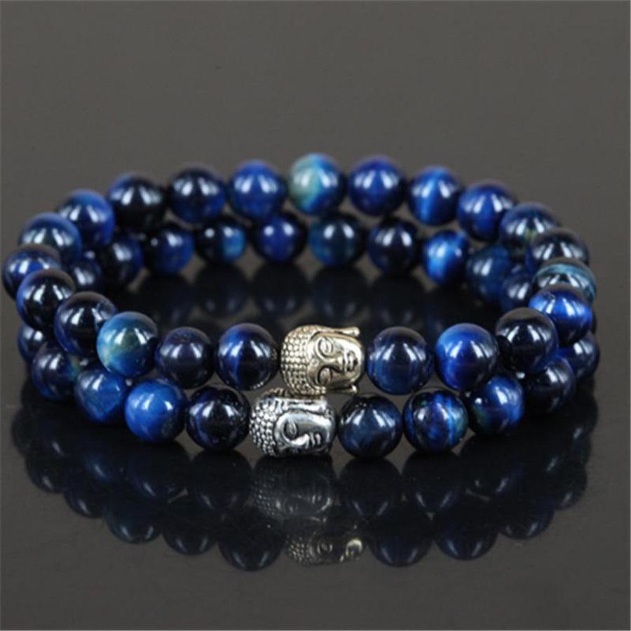 Ensemble de 2 bracelets en pierres d'Œil de tigre bleu