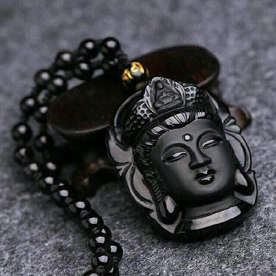 Magnifique pendentif de PROTECTION Bouddha en obsidienne noir
