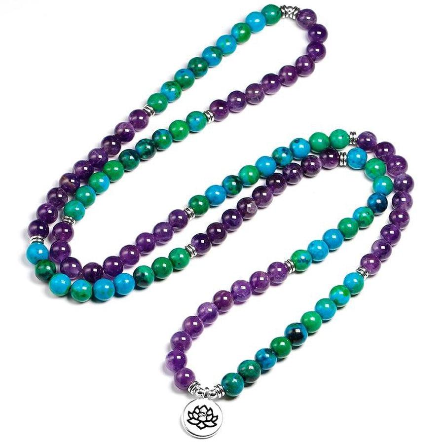 Mala 108 perles «Tranquillité et Apaisement »en Chrysocolla et Améthyste