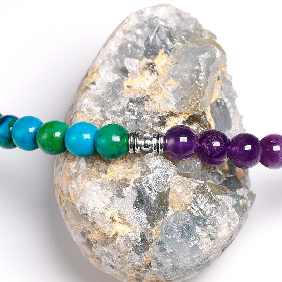 Mala 108 perles «Tranquillité et Apaisement »en Chrysocolla et Améthyste