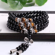 Mala de protection 108 perles oeil de tigre et obsidienne noire