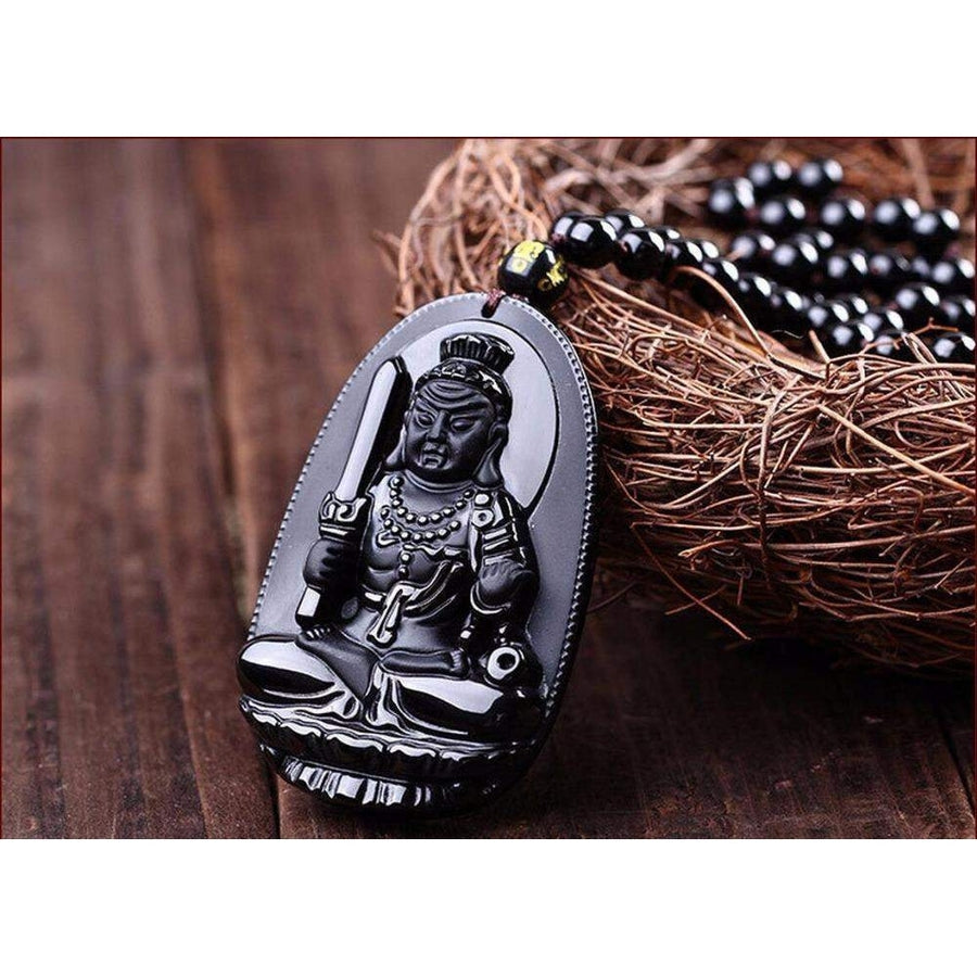 Pendentif Acalanatha Bodhisattva Bouddha en Obsidienne noire