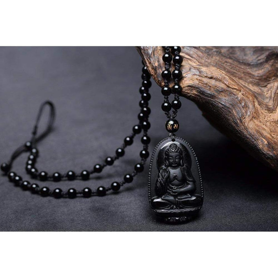Pendentif Amitabha Bouddha en Obsidienne noire