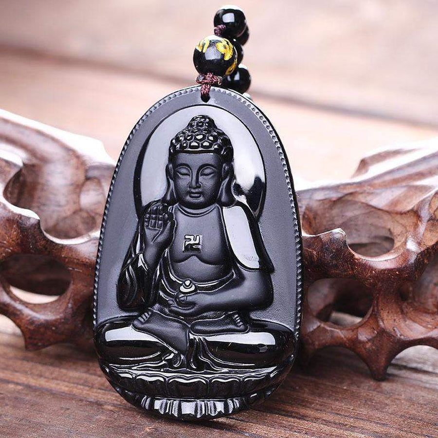 Pendentif Amitabha Bouddha en Obsidienne noire