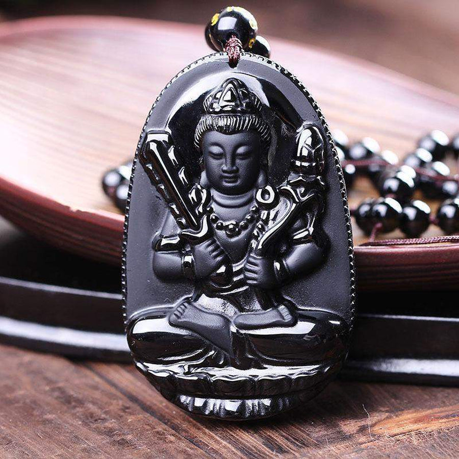 Pendentif Dipankara Bouddha en obsidienne noire