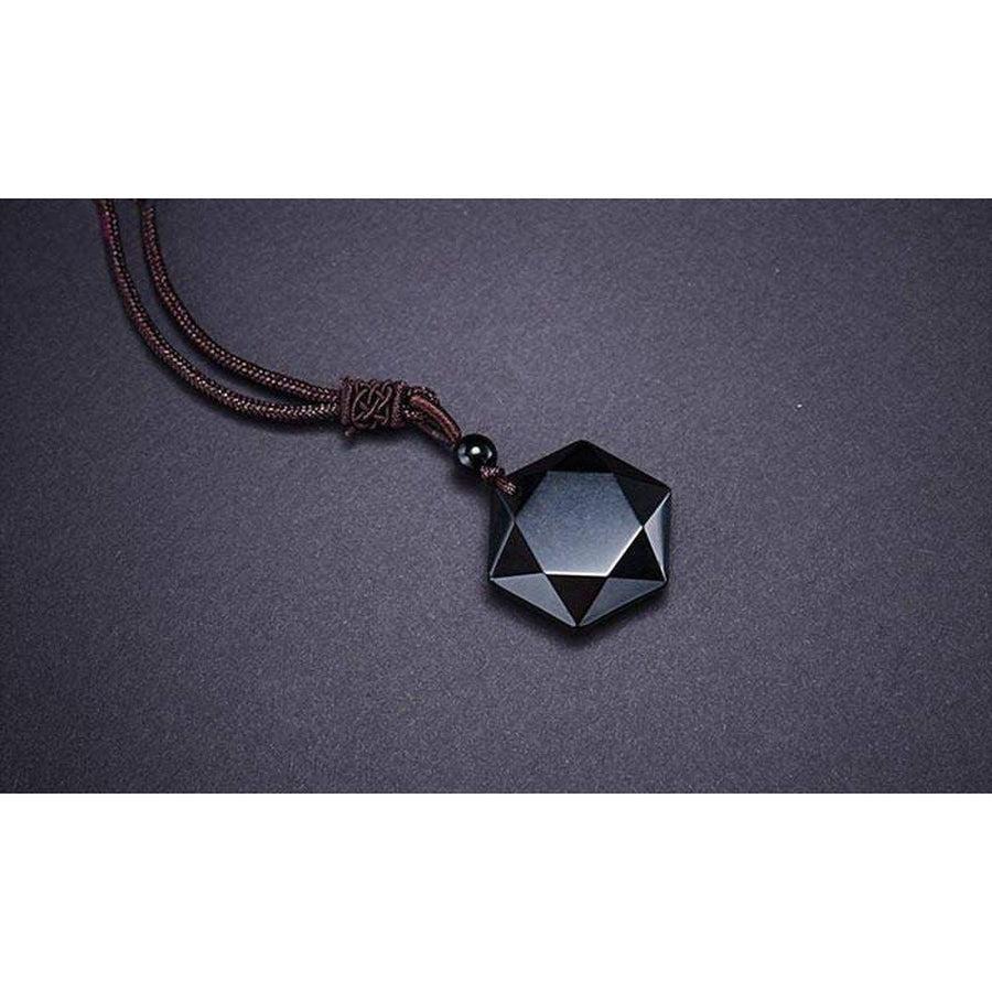 Pendentif etoile de david en obsidienne noire