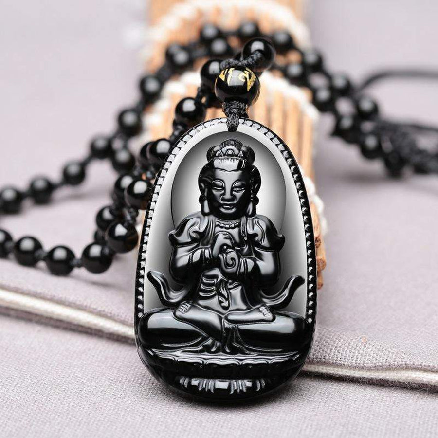 Pendentif Maha vairocana bouddha en obsidienne noire