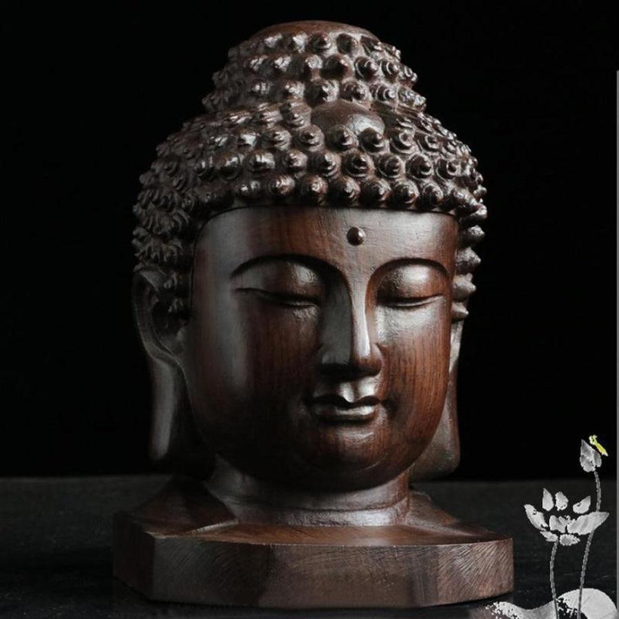 Tête de Bouddha en bois d'acajou