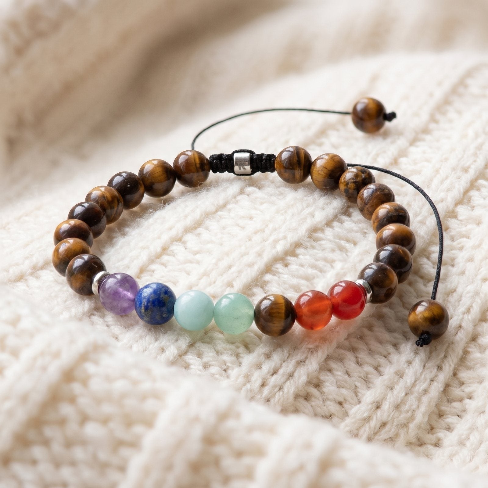 Bracelet 7 Chakras "Confiance en Soi" en Oeil de Tigre