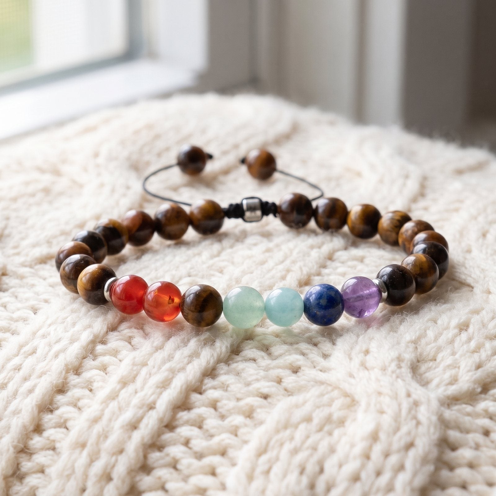 Bracelet 7 Chakras "Confiance en Soi" en Oeil de Tigre
