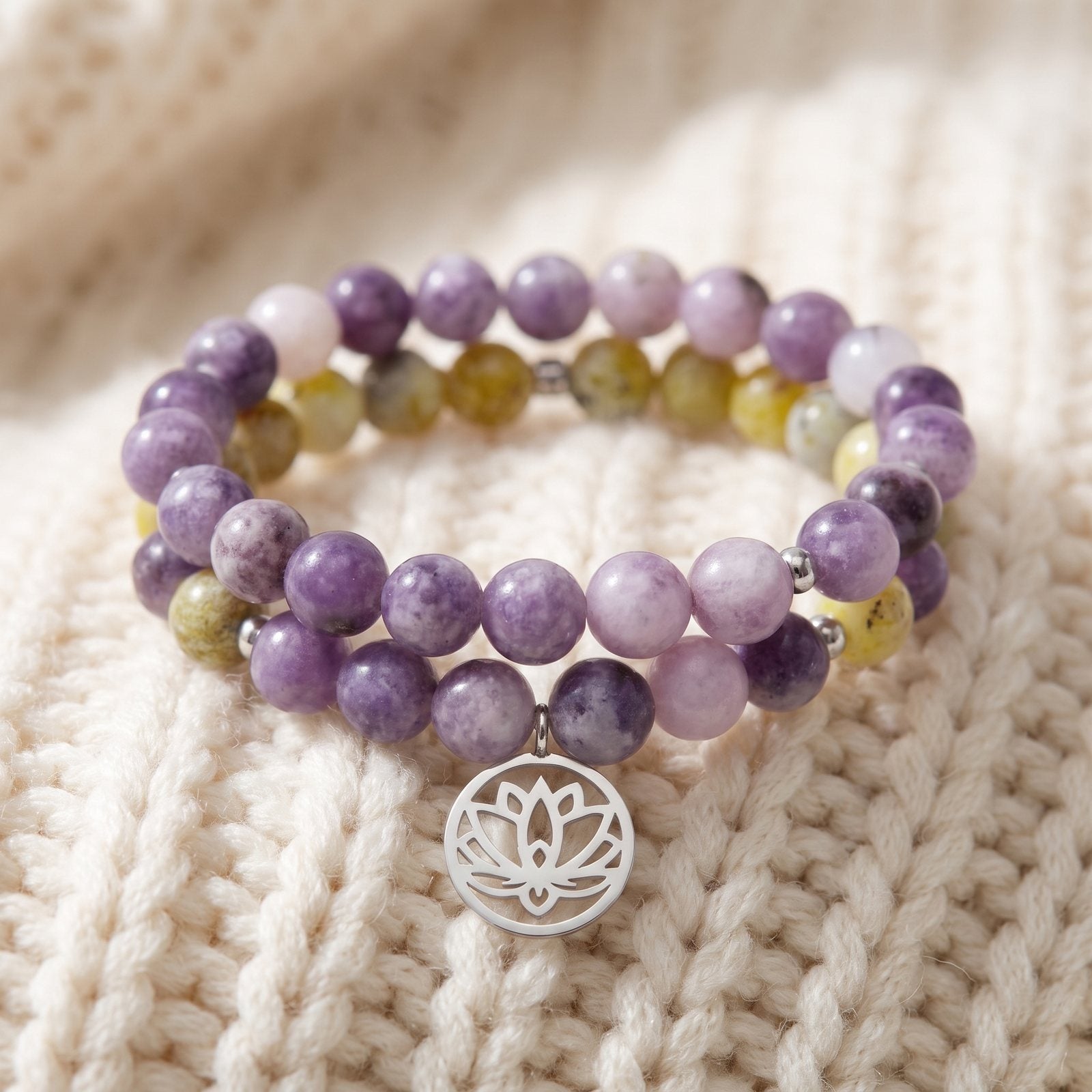 Bracelet Double "Anti-Stress" en Lépidolite et Serpentine