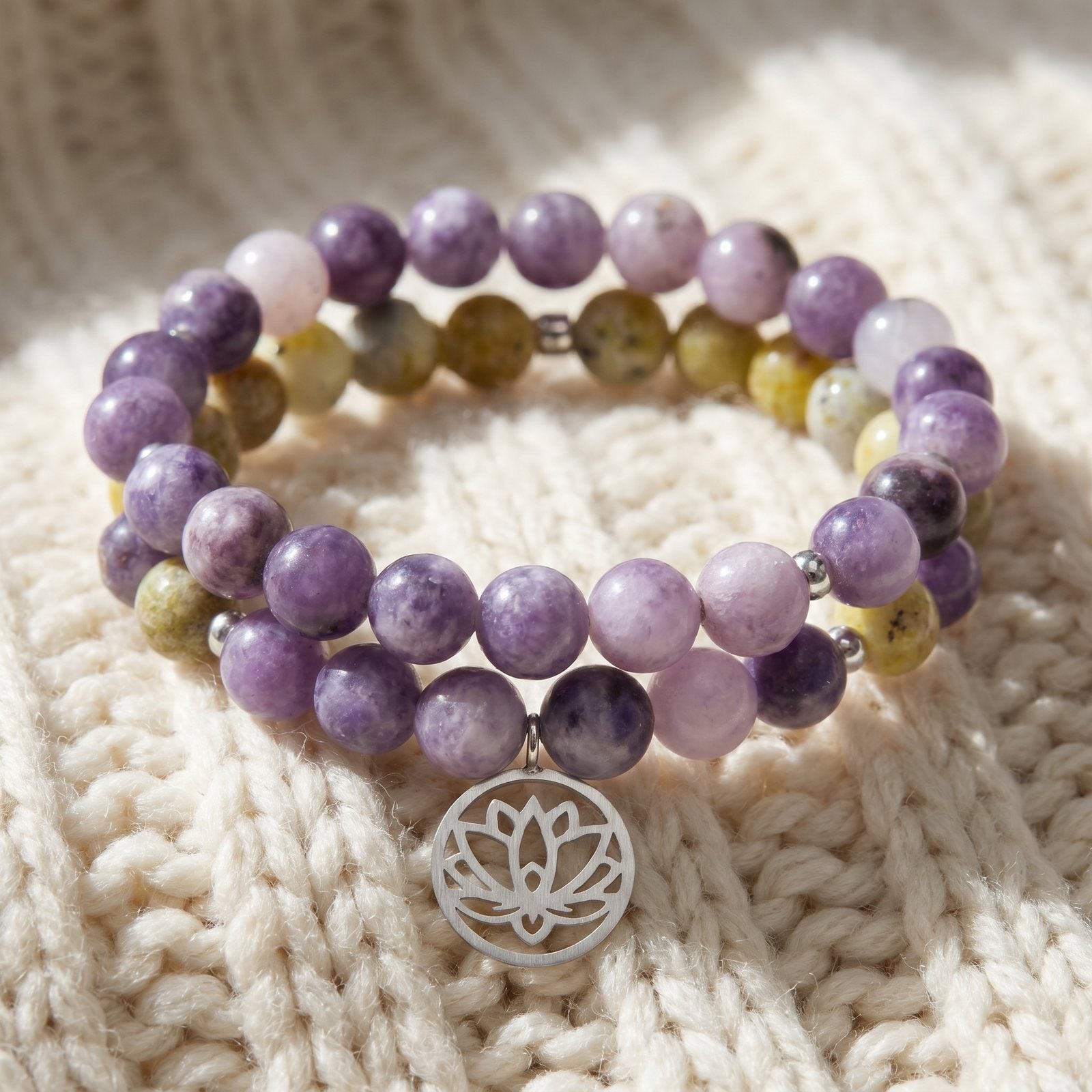 Bracelet Double "Anti-Stress" en Lépidolite et Serpentine