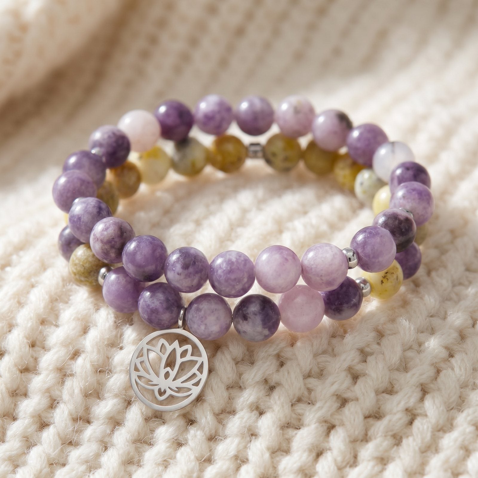 Bracelet Double "Anti-Stress" en Lépidolite et Serpentine
