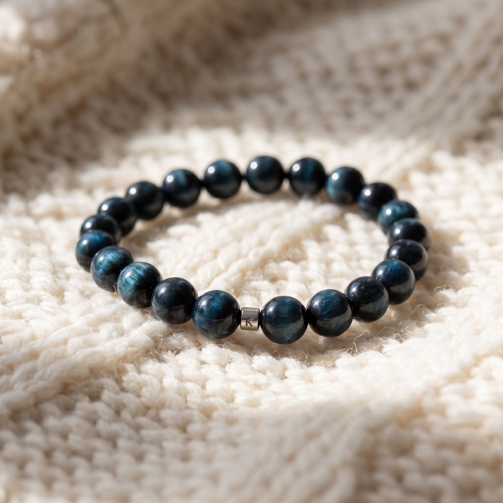 Bracelet "Energie" en Oeil de Faucon (Oeil de Tigre Bleu)