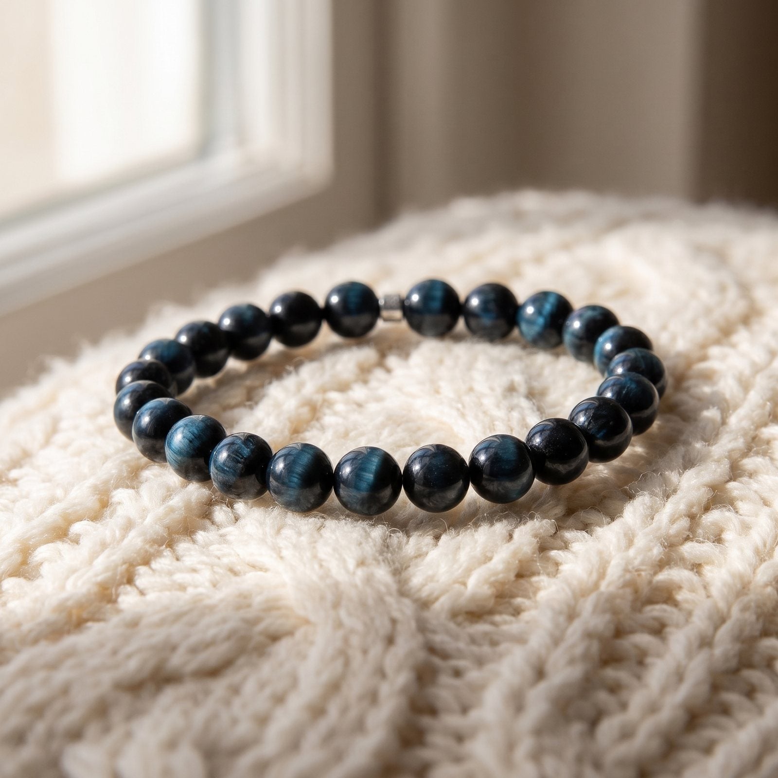 Bracelet "Energie" en Oeil de Faucon (Oeil de Tigre Bleu)