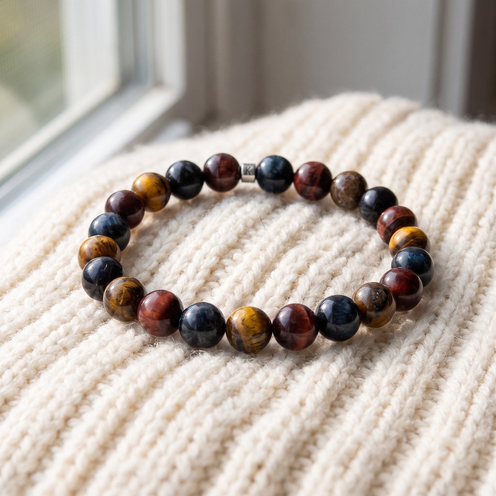 Bracelet Protection "Les Yeux du Tigre" en Oeil de Tigre, Oeil de Faucon et Oeil de Taureau