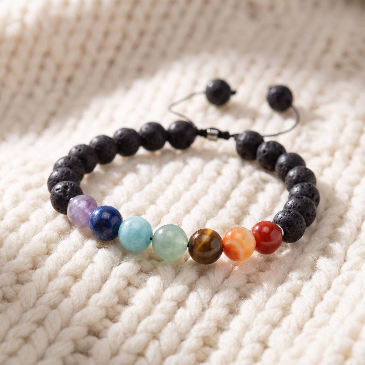 Bracelet en Pierre de Lave "Guérison des 7 chakras"