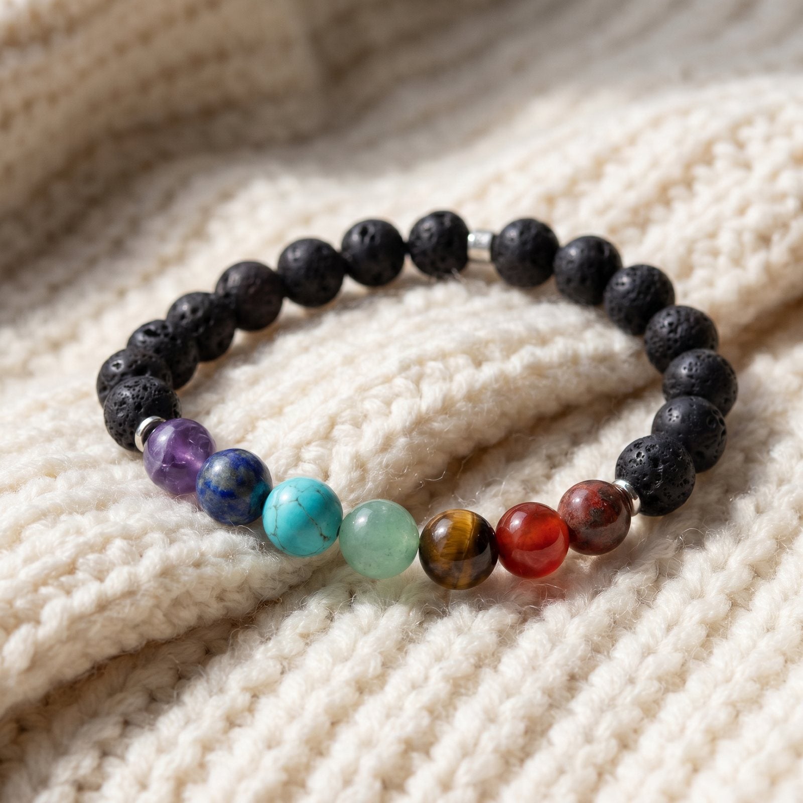 Bracelet en Pierre de Lave "Guérison des 7 chakras"