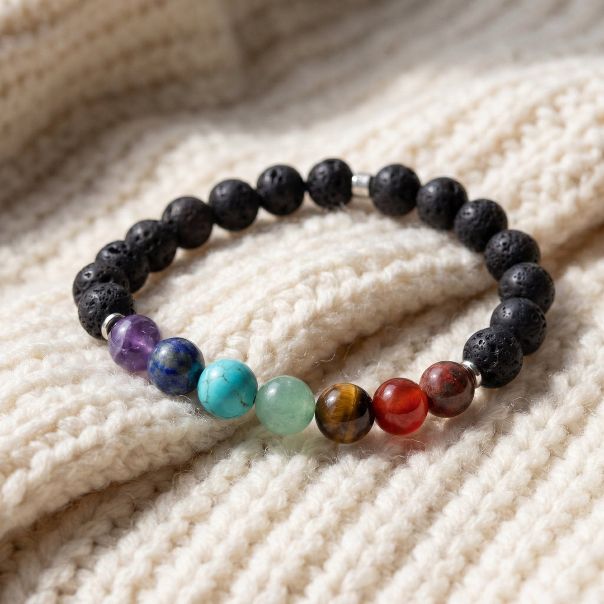 Bracelet en Pierre de Lave "Guérison des 7 chakras"