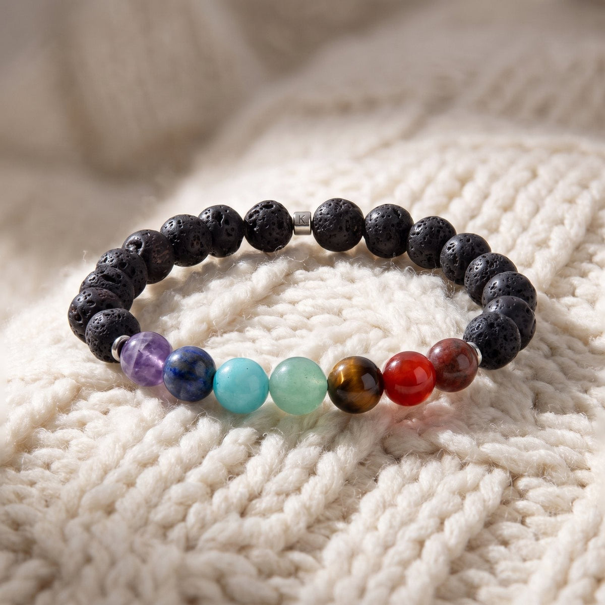 Bracelet en Pierre de Lave "Guérison des 7 chakras"