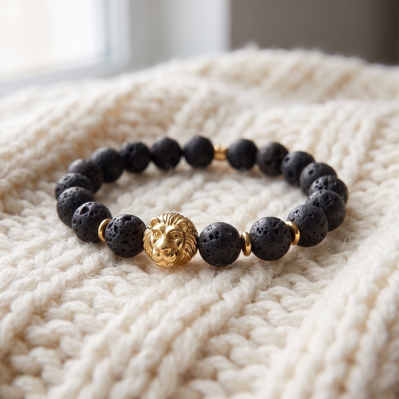 Bracelet en Pierres de Lave "Force & Vigueur du Lion"
