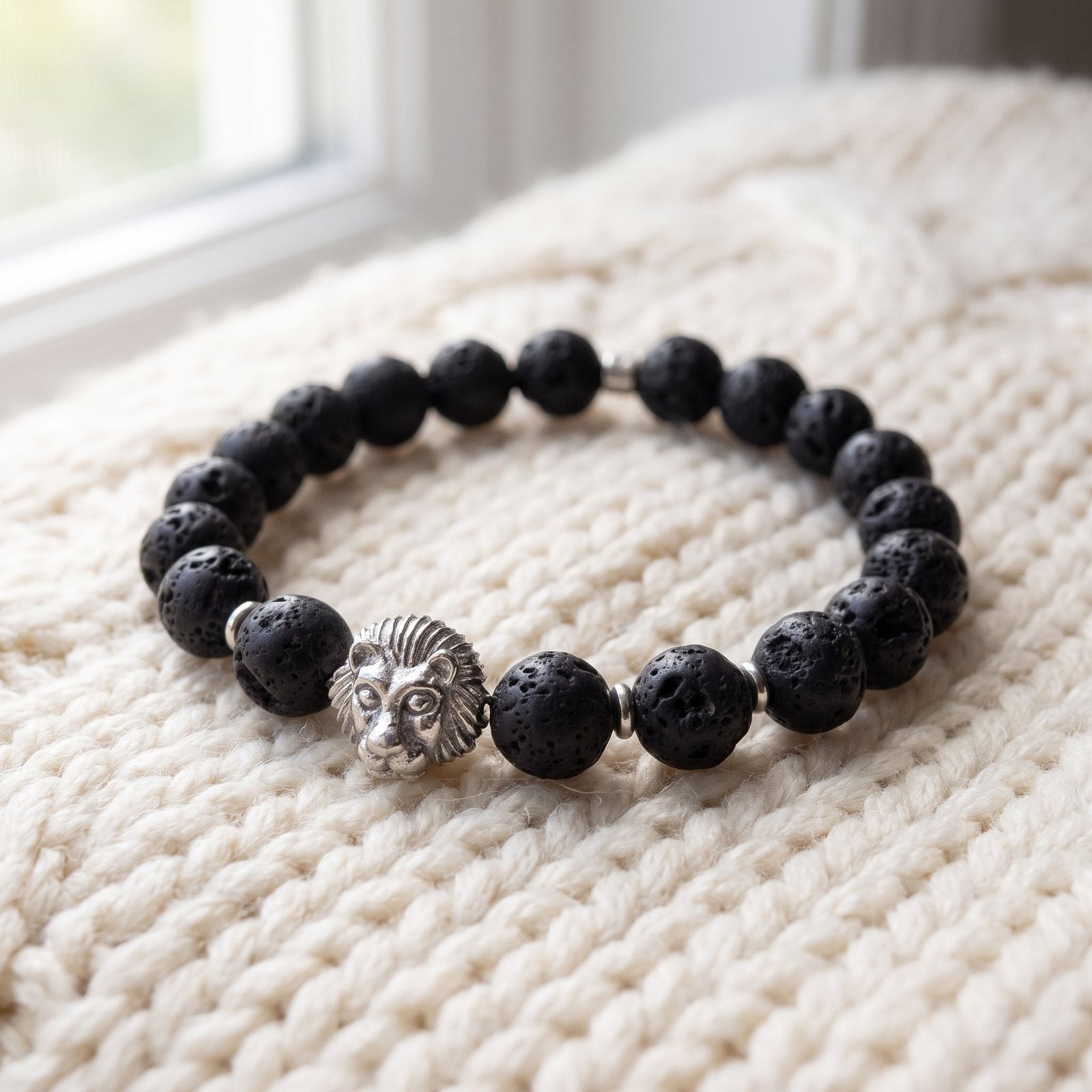 Bracelet en Pierres de Lave "Force & Vigueur du Lion"
