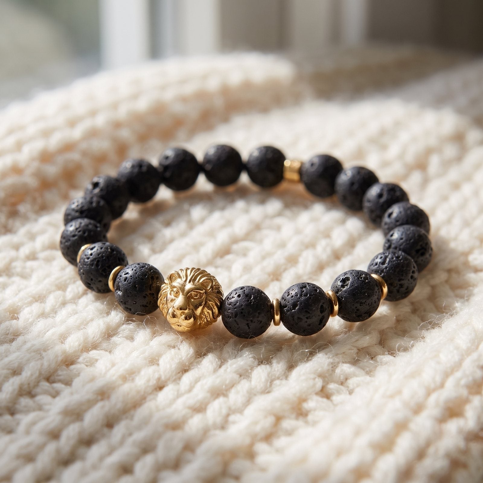 Bracelet en Pierres de Lave "Force & Vigueur du Lion"