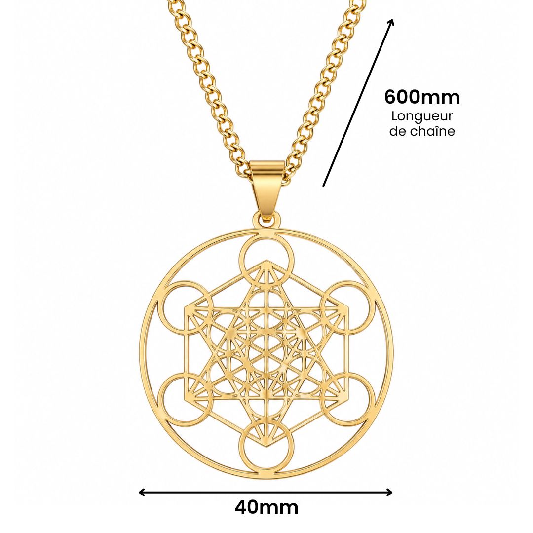 Collier pendentif Cube de Métatron en acier inoxydable