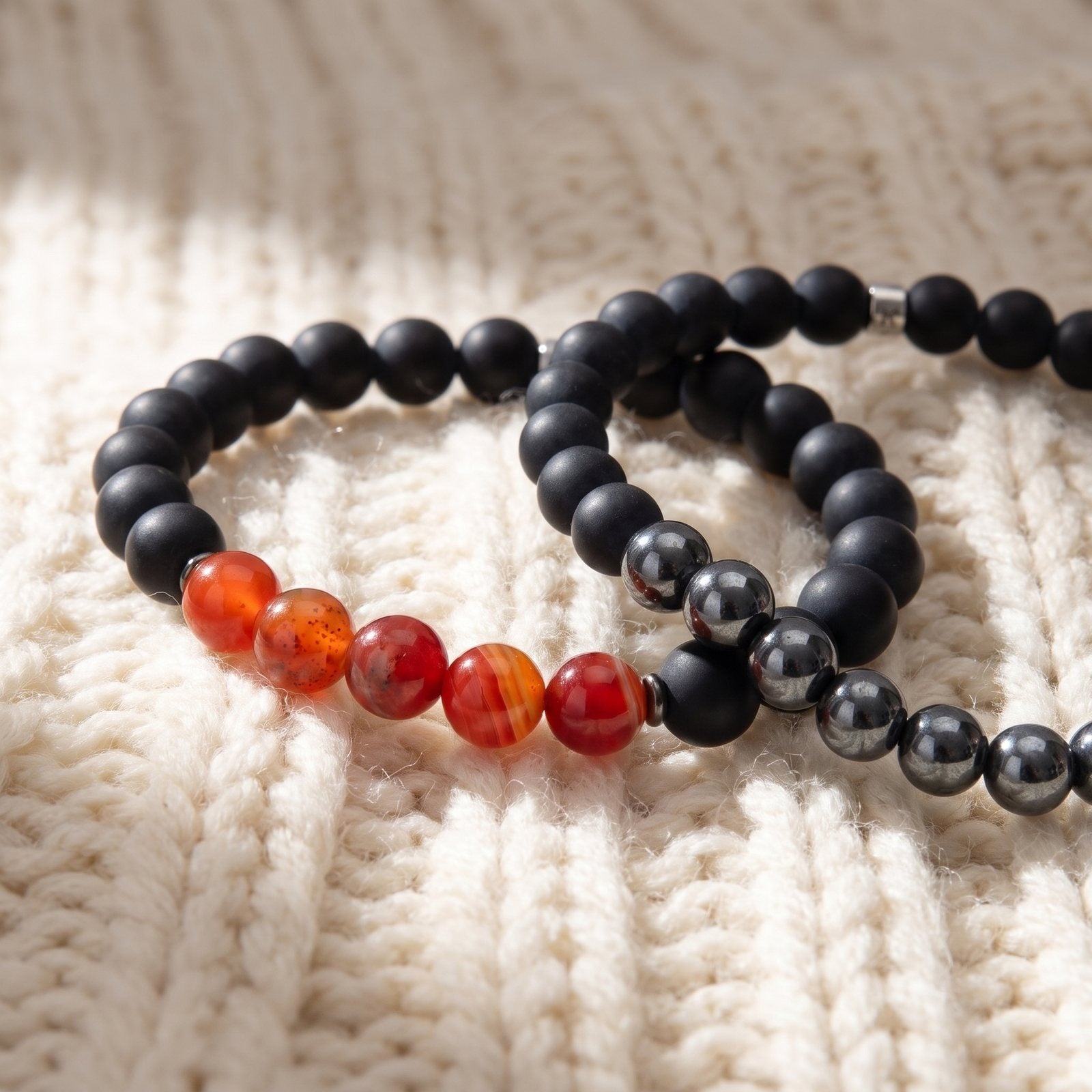 Double Bracelet "Ancrage & Equilibre" en Agate et Hématite