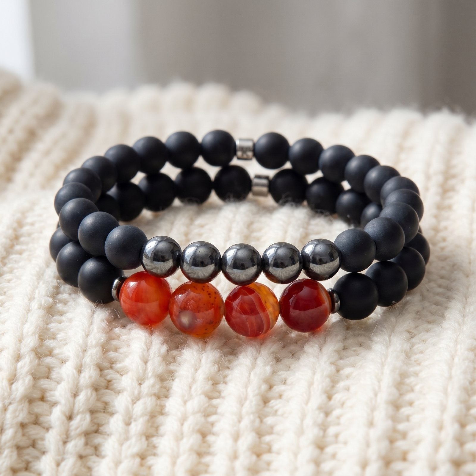 Double Bracelet "Ancrage & Equilibre" en Agate et Hématite