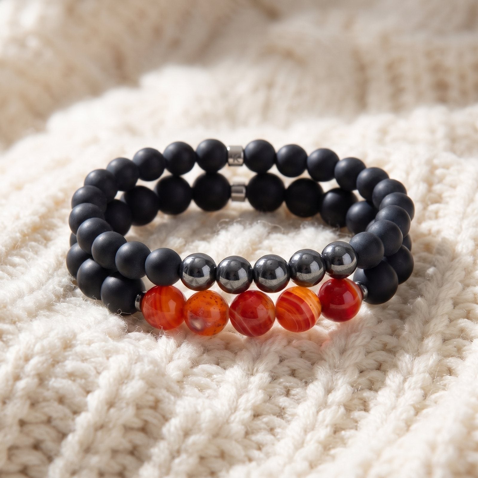 Double Bracelet "Ancrage & Equilibre" en Agate et Hématite