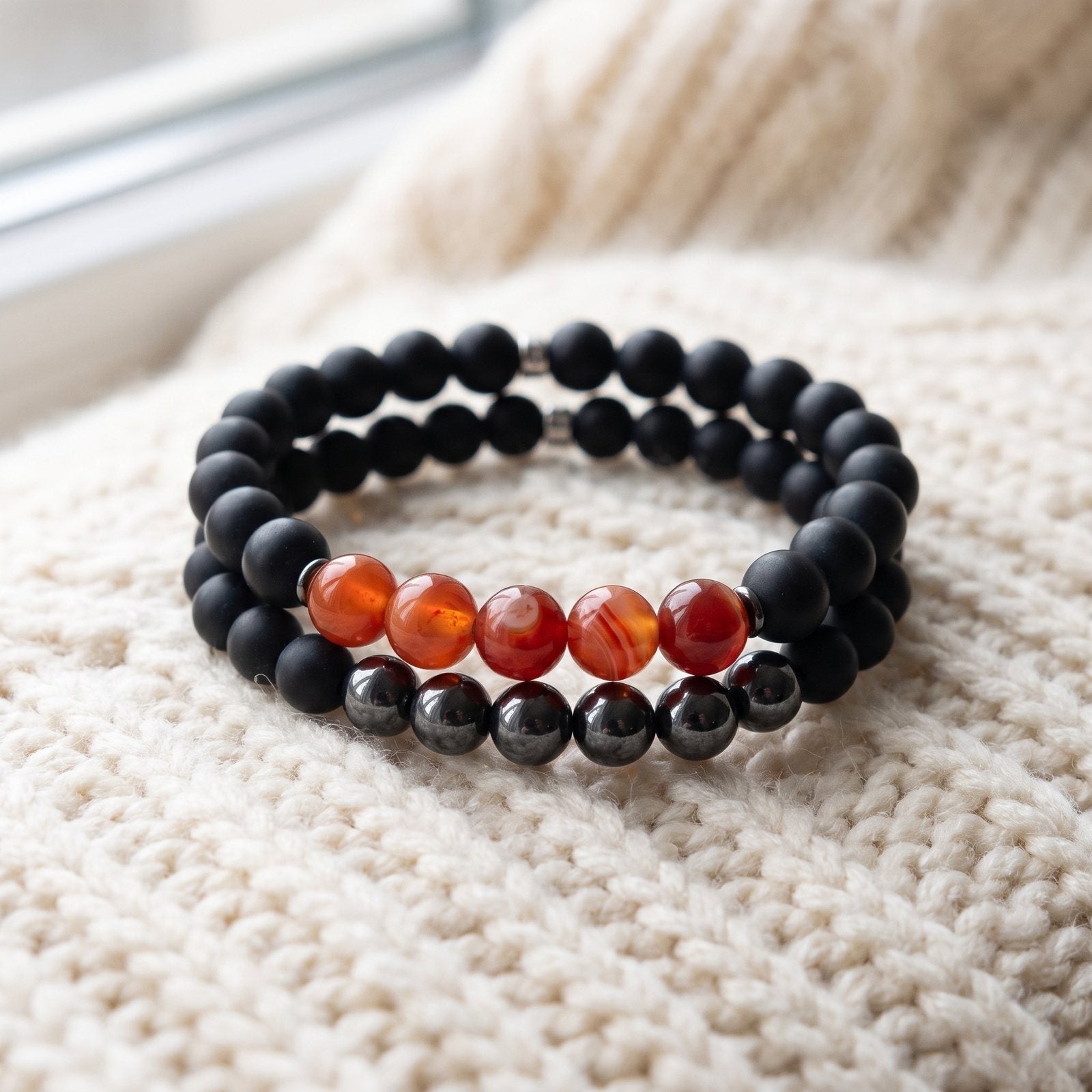 Double Bracelet "Ancrage & Equilibre" en Agate et Hématite