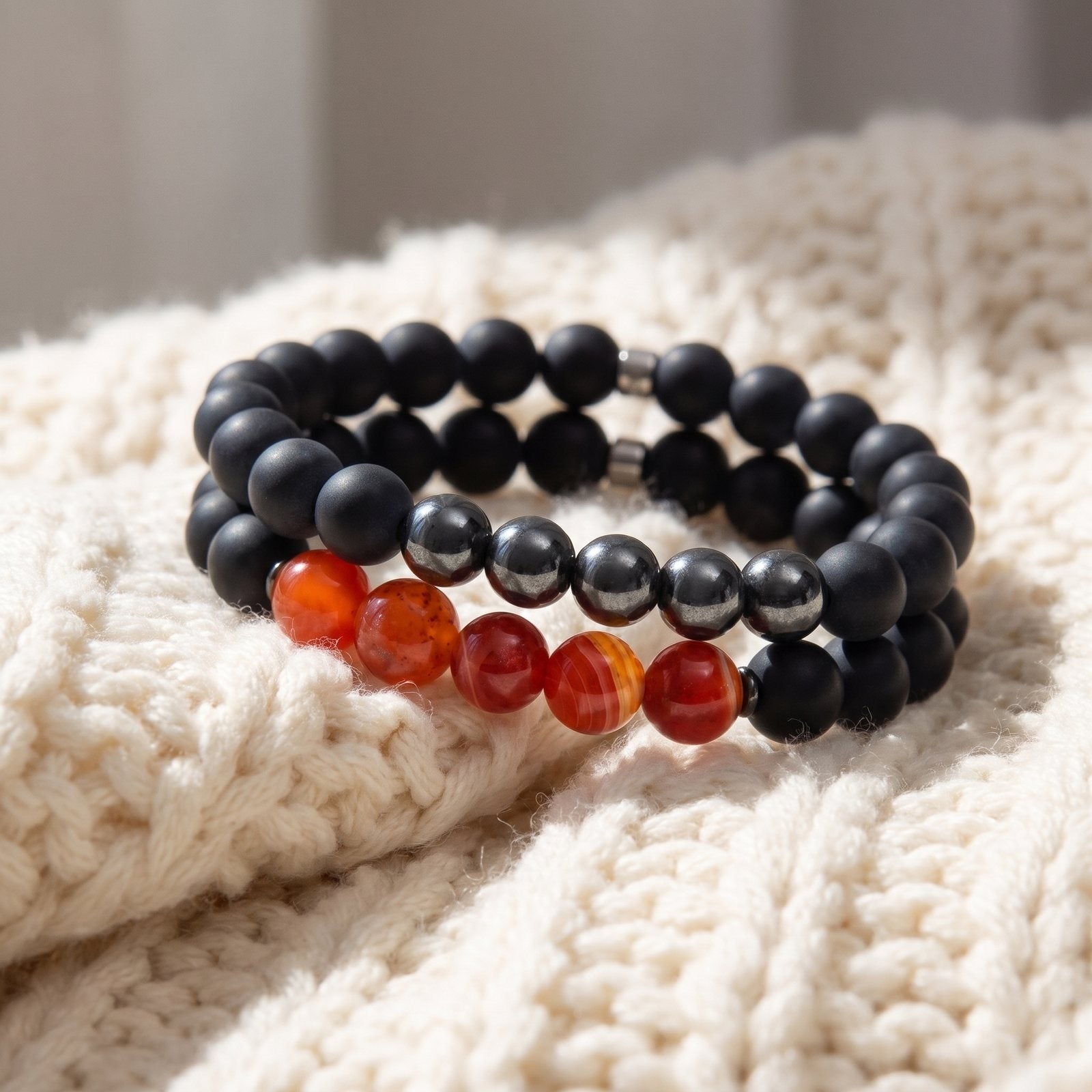 Double Bracelet "Ancrage & Equilibre" en Agate et Hématite