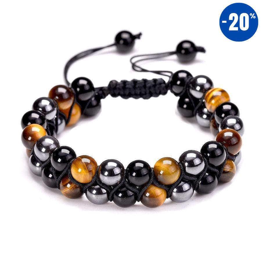 Double Bracelet Shamballa en Œil de Tigre, Hématite et Obsidienne Noire - Protection et Équilibre