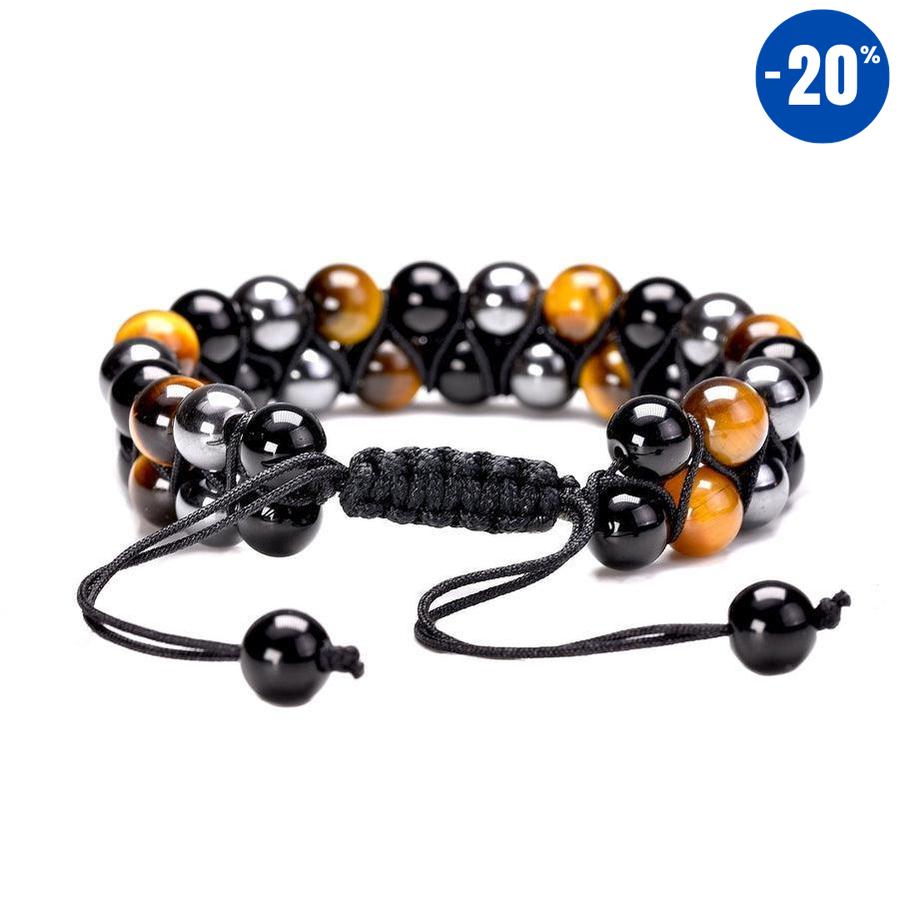 Double Bracelet Shamballa en Œil de Tigre, Hématite et Obsidienne Noire - Protection et Équilibre