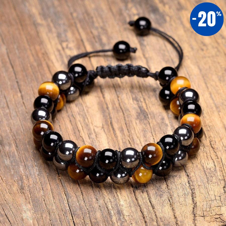 Double Bracelet Shamballa en Œil de Tigre, Hématite et Obsidienne Noire - Protection et Équilibre