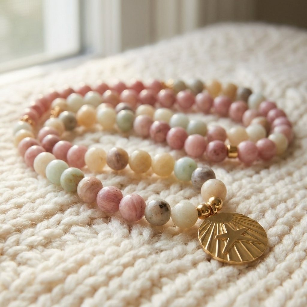 Mala "Océan" en Amazonite & Rhodochrosite