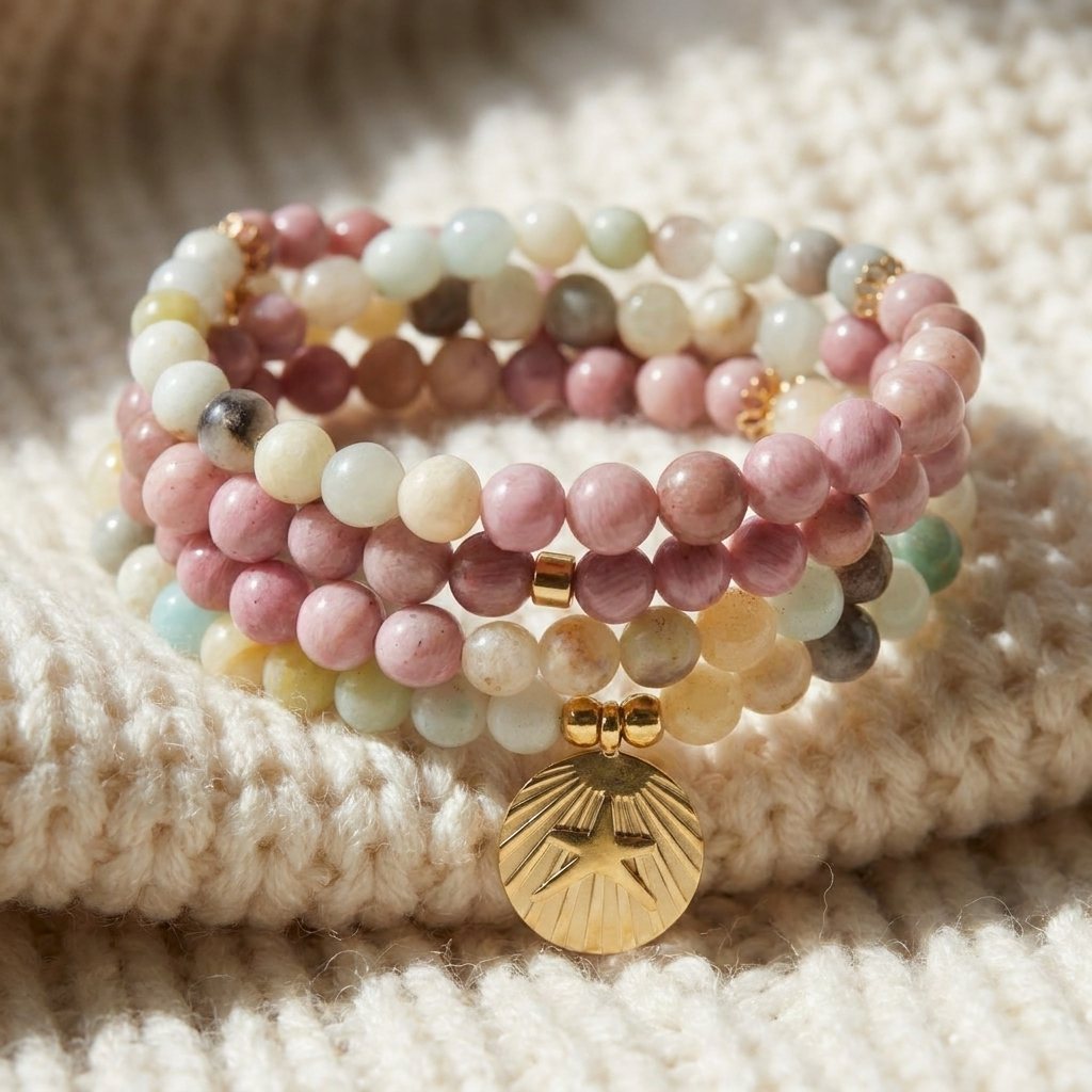 Mala "Océan" en Amazonite & Rhodochrosite